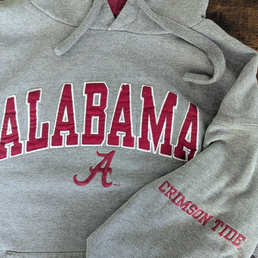 Vtg Alabama Crimson Tide Drawstring Hoodie Gray Logo Sweatshirt Sz L *READ